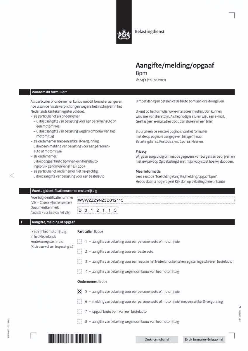 Bpm aangifte formulier